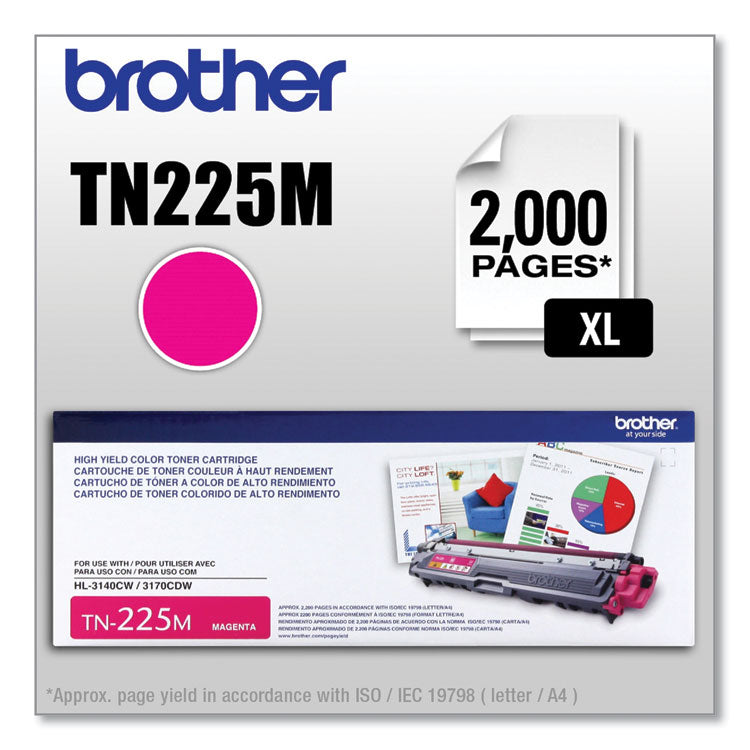 Brother TN225M High-Yield Toner, 2,200 Page-Yield, Magenta (BRTTN225M) Each