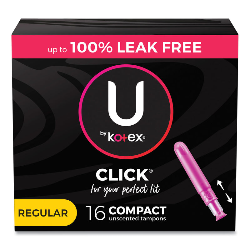 Kotex® U by Kotex Click Compact Tampons, Regular, 16/Pack, 8 Packs/Carton (KCM53445) Case of 8