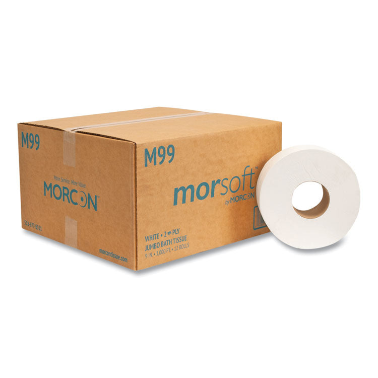 Morcon Tissue Jumbo Bath Tissue, Septic Safe, 2-Ply, White, 3.3" x 1,000 ft, 12/Carton (MORM99)