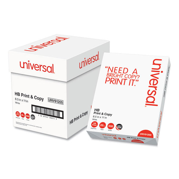 Universal® Multipurpose Paper, 96 Bright, 20 lb Bond Weight, 8.5 x 11, Bright White, 500 Sheets/Ream, 5 Reams/Carton (UNV91205)