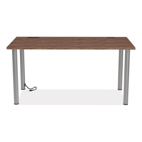 Union & Scale™ Essentials Writing Table-Desk with Integrated Power Management, 59.7" x 29.3" x 28.8", Espresso/Aluminum (UOS24398967)