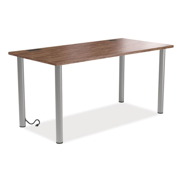 Union & Scale™ Essentials Writing Table-Desk with Integrated Power Management, 59.7" x 29.3" x 28.8", Espresso/Aluminum (UOS24398967)