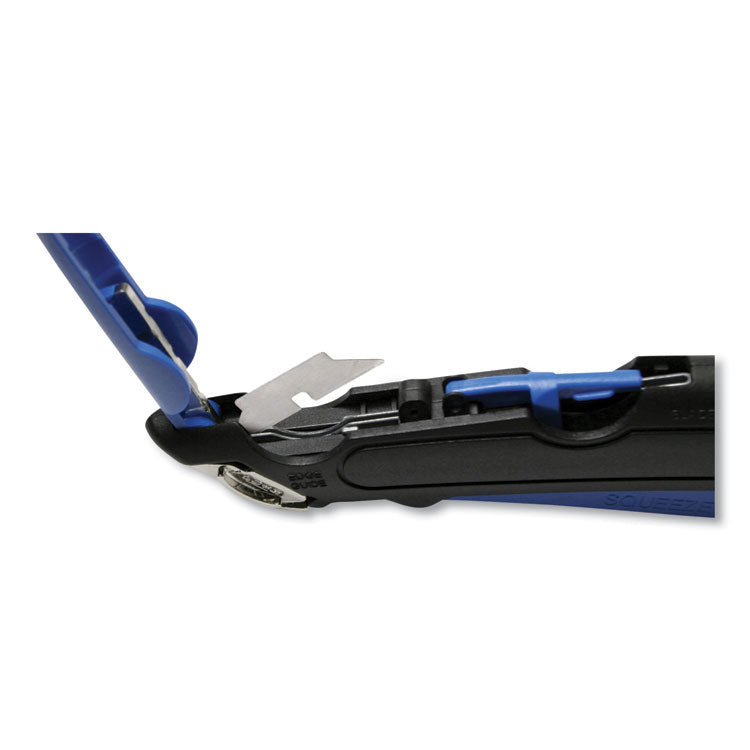 COSCO Easycut Self-Retracting Cutter with Safety-Tip Blade, Holster and Lanyard, 6" Plastic Handle, Black/Blue (COS091524) Each