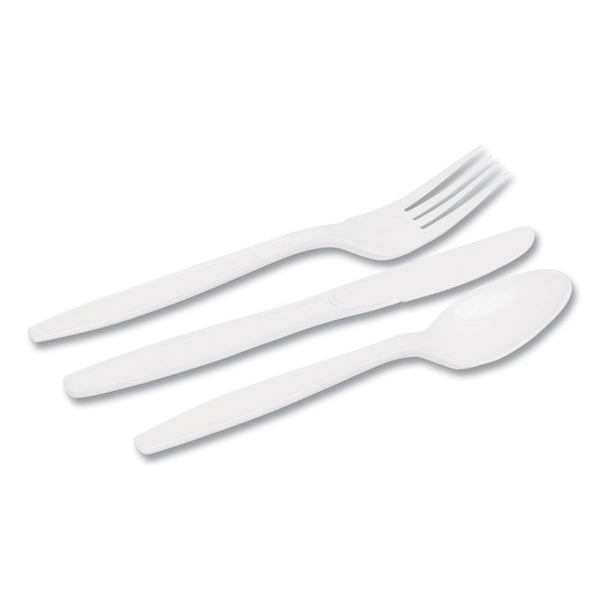 Dixie® Combo Pack, Tray with White Plastic Utensils, 56 Forks, 56 Knives, 56 Spoons (DXECM168)