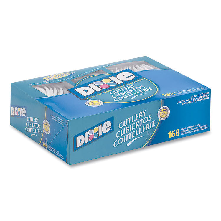 Dixie® Combo Pack, Tray with White Plastic Utensils, 56 Forks, 56 Knives, 56 Spoons (DXECM168) Box of 168