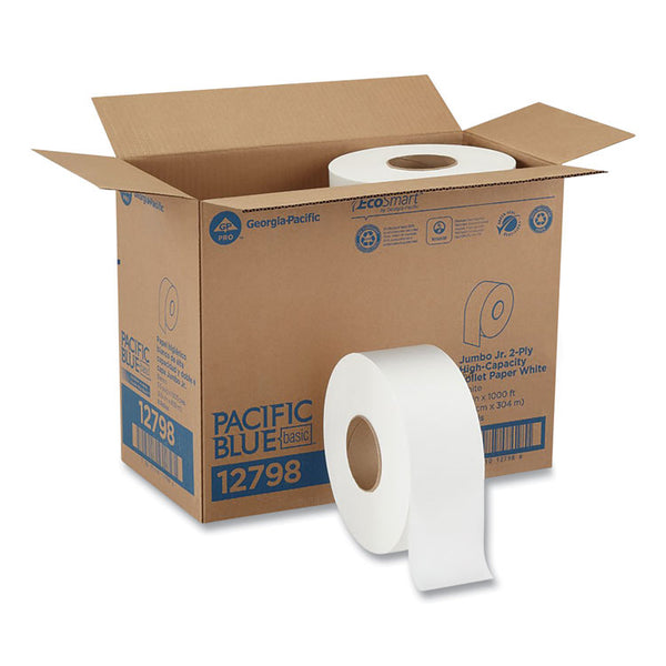 Georgia Pacific® Professional Jumbo Jr. Bathroom Tissue Roll, Septic Safe, 2-Ply, White, 3.5" x 1,000 ft, 8 Rolls/Carton (GPC12798) Case of 8