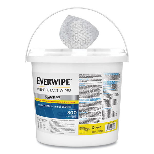Everwipe™ Disinfectant Wipes, 1-Ply, 8 x 6, Lemon, White, 800/Dispenser Bucket, 2 Buckets/Carton (TRK192806)