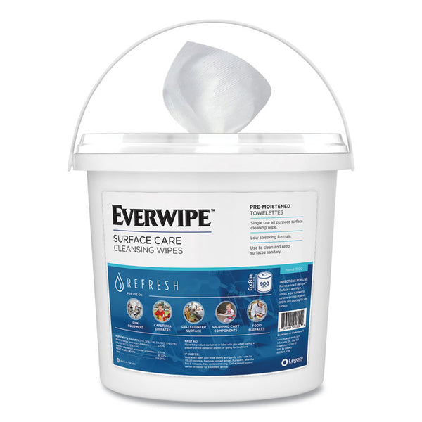 Everwipe™ Cleaning and Deodorizing Wipes, 1-Ply, 8 x 6, Lemon, White, 900/Dispenser Bucket, 2 Buckets/Carton (LEY111002B)