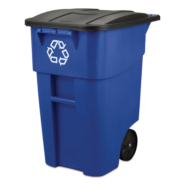Rubbermaid® Commercial Square Brute Recycling Rollout Container, 50 gal, Plastic, Blue (RCP9W2773BLU)