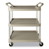 Rubbermaid® Commercial Three-Shelf Service Cart, Plastic, 3 Shelves, 200 lb Capacity, 18.63" x 33.63" x 37.75", Off-White (RCP342488OWH)