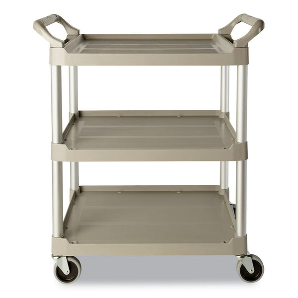 Rubbermaid® Commercial Three-Shelf Service Cart, Plastic, 3 Shelves, 200 lb Capacity, 18.63" x 33.63" x 37.75", Off-White (RCP342488OWH) Each