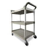 Rubbermaid® Commercial Three-Shelf Service Cart, Plastic, 3 Shelves, 200 lb Capacity, 18.63" x 33.63" x 37.75", Off-White (RCP342488OWH)