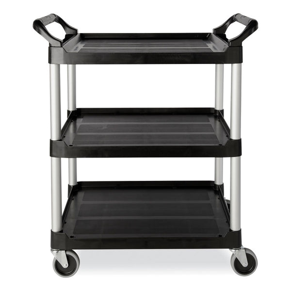 Rubbermaid® Commercial Xtra Utility Cart with Open Sides, Plastic, 3 Shelves, 300 lb Capacity, 40.63" x 20" x 37.81", Black (RCP409100BLA) Each