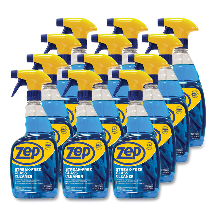 Zep Commercial® Streak-Free Glass Cleaner, Pleasant Scent, 32 oz Spray Bottle, 12/Carton (ZPEZU112032CT) Case of 12