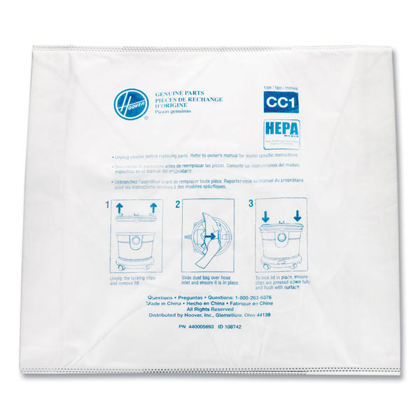 Hoover® Commercial Disposable Vacuum Bags, HEPA CC1, 10/Pack (HVRAH10363)
