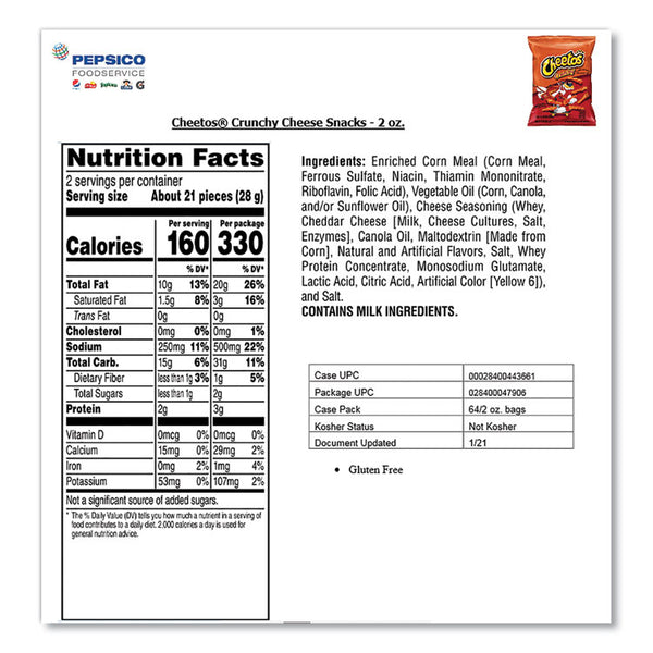 Cheetos® Crunchy Cheese Flavored Snacks, 2 oz Bag, 64/Carton (LAY44366)