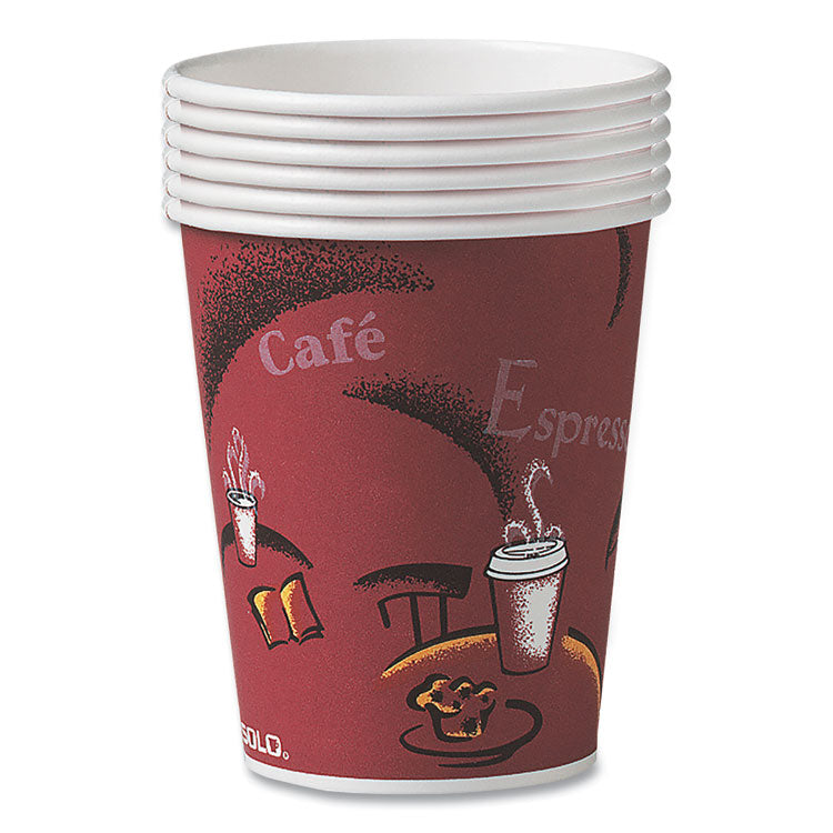 SOLO® Paper Hot Drink Cups in Bistro Design, 8 oz, Maroon, 500/Carton (SCCOF8BI0041) Case of 500