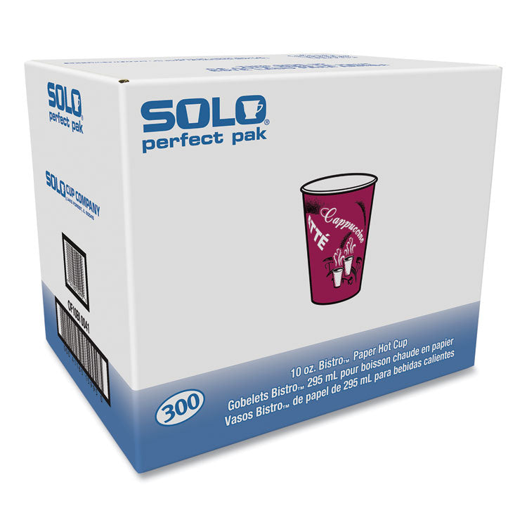 SOLO® Paper Hot Drink Cups in Bistro Design, 10 oz, Maroon, 300/Carton (SCCOF10BI0041) Case of 300