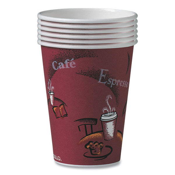 SOLO® Paper Hot Drink Cups in Bistro Design, 12 oz, Maroon, 300/Carton (SCCOF12BI0041) Case of 300