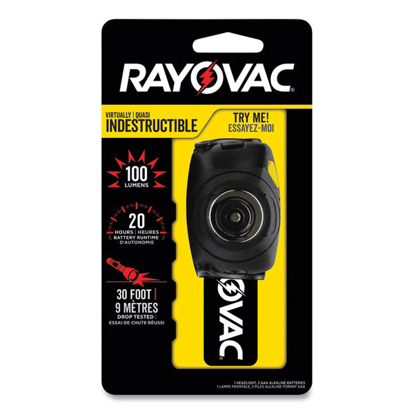 Rayovac® Virtually Indestructible LED Headlight, 3 AAA Batteries (Included), 30 m Projection, Black (RAYDIYHL3AAABTA)