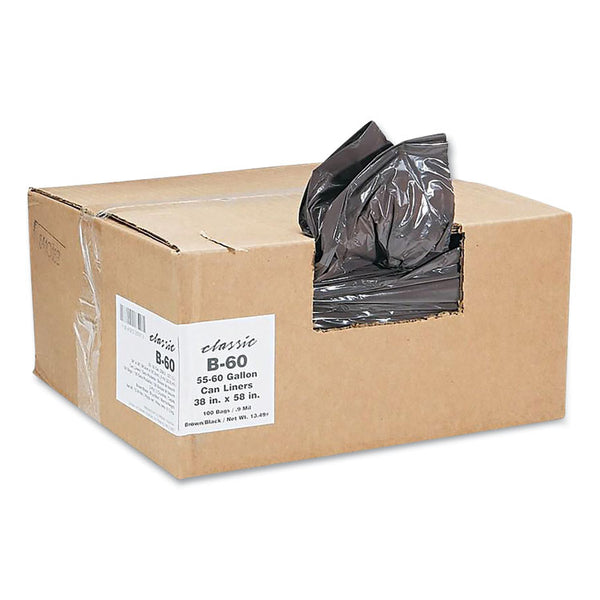 Classic Linear Low-Density Can Liners, 55 to 60 gal, 0.9 mil, 38" x 58", Black, 10 Bags/Roll, 10 Rolls/Carton (WBIB60790196) Case of 100