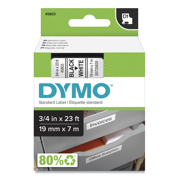 DYMO® D1 High-Performance Polyester Removable Label Tape, 0.75" x 23 ft, Black on White (DYM45803)