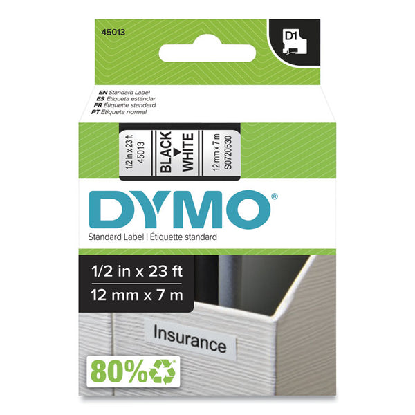 DYMO® D1 High-Performance Polyester Removable Label Tape, 0.5" x 23 ft, Black on White (DYM45013)