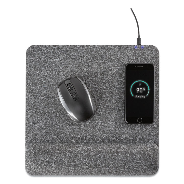 Allsop® Powertrack Plush Wireless Charging Mouse Pad with Wrist Rest, 11.8 x 11.6, Gray (ASP32304) Each