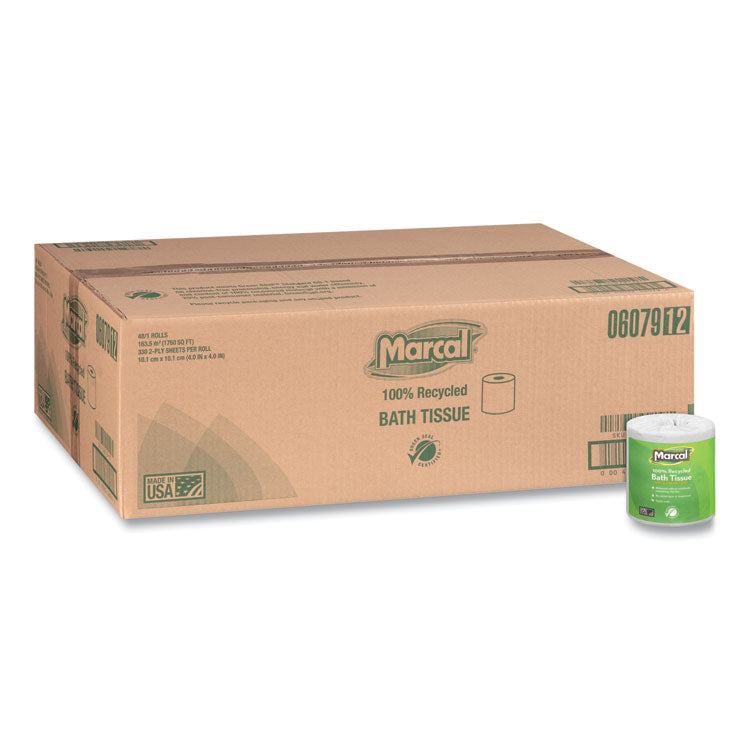 Marcal® 100% Recycled 2-Ply Bath Tissue, Septic Safe, Individually Wrapped Rolls, White, 330 Sheets/Roll, 48 Rolls/Carton (MRC6079) Case of 48