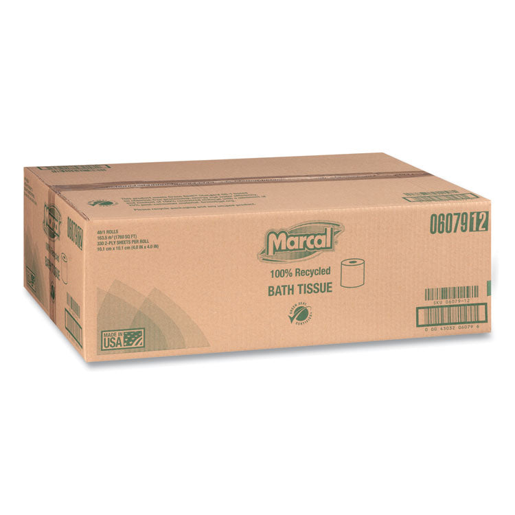 Marcal® 100% Recycled 2-Ply Bath Tissue, Septic Safe, Individually Wrapped Rolls, White, 330 Sheets/Roll, 48 Rolls/Carton (MRC6079) Case of 48