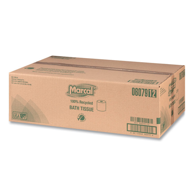 Marcal® 100% Recycled 2-Ply Bath Tissue, Septic Safe, Individually Wrapped Rolls, White, 330 Sheets/Roll, 48 Rolls/Carton (MRC6079) Case of 48