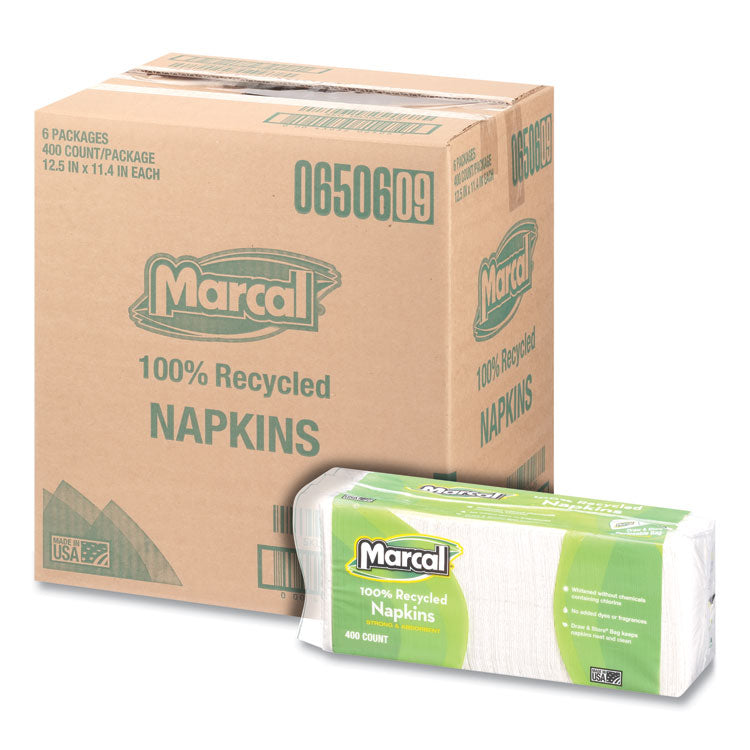 Marcal® 100% Recycled Lunch Napkins, 1-Ply, 11.4 x 12.5, White, 400/Pack (MRC6506PK)