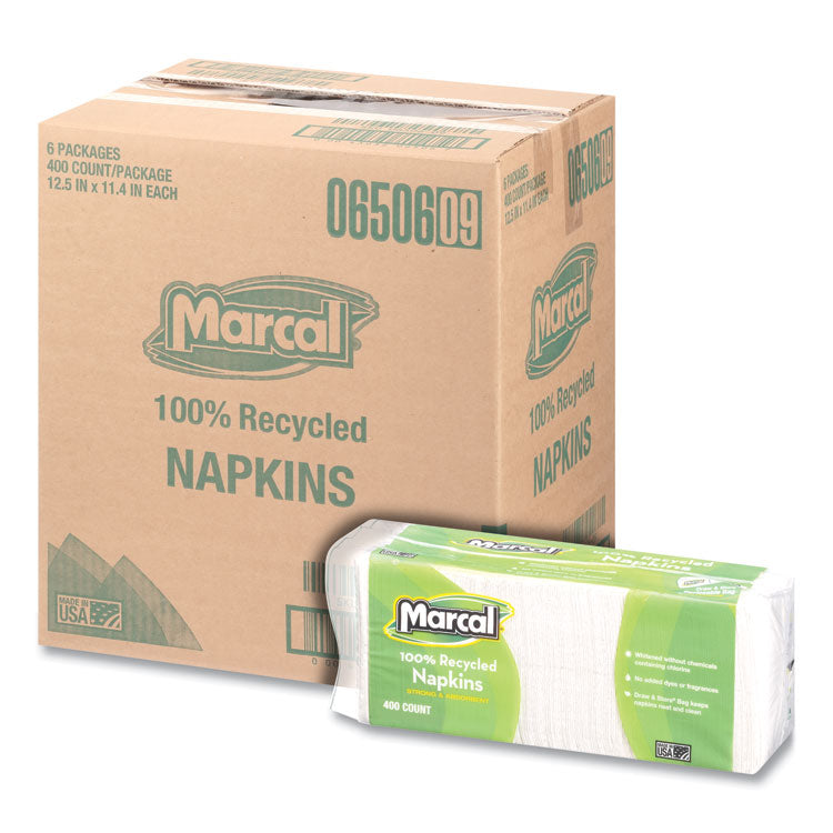 Marcal® 100% Recycled Luncheon Napkins, 11.4 x 12.5, White, 400/Pack, 6PK/CT (MRC6506) 6 Packs