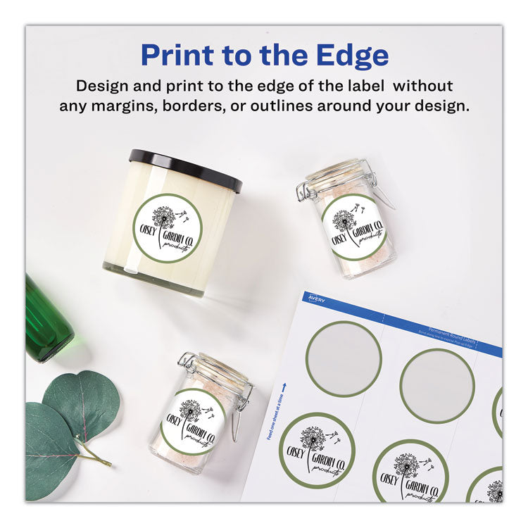 Avery® Round Print-to-the Edge Labels with SureFeed and EasyPeel, 2" dia, Matte White, 300/Pack (AVE22877) Pack of 300