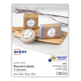 Avery® Round Print-to-the Edge Labels with Sure Feed and Easy Peel, 2" dia, Glossy White, 120/PK (AVE22807) Pack of 120