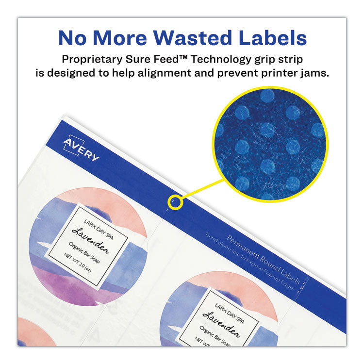 Avery® Printable Self-Adhesive Permanent ID Labels w/Sure Feed, 0.75" dia, Clear, 400/PK (AVE4222) Pack of 6