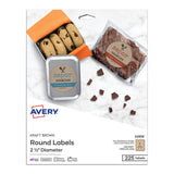 Avery® Round Brown Kraft Print-to-the-Edge Labels, 2.5" dia, 225/PK (AVE22808) Pack of 225