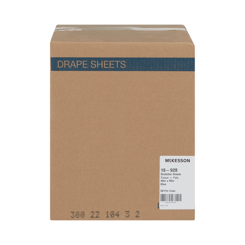 McKesson Stretcher Sheet Flat 40 W X 90 L Inch Blue 50% Cellulose Tissue / 50% Polyethylene Film Disposable (222919_CS) 50/CS
