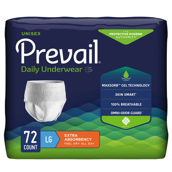 Prevail® Daily Underwear Extra Unisex Adult Absorbent Underwear Pull On with Tear Away Seams Large Disposable Moderate Absorbency (402957_CS) 72/CS