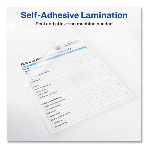 Avery® Clear Self-Adhesive Laminating Sheets, 3 mil, 9" x 12", Matte Clear, 50/Box (AVE73601)