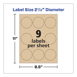 Avery® Round Brown Kraft Print-to-the-Edge Labels, 2.5" dia, 225/PK (AVE22808) Pack of 225