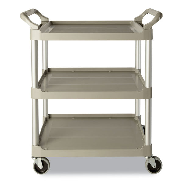 Rubbermaid® Commercial Three-Shelf Service Cart, Plastic, 3 Shelves, 200 lb Capacity, 18.63" x 33.63" x 37.75", Platinum (RCP342488PM) Each