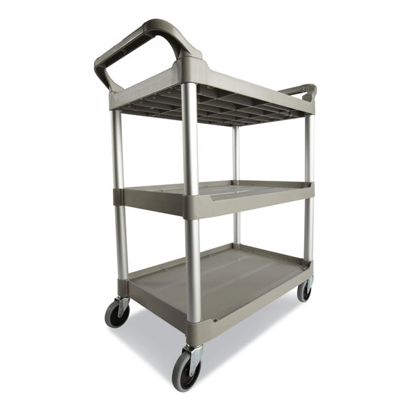 Rubbermaid® Commercial Three-Shelf Service Cart, Plastic, 3 Shelves, 200 lb Capacity, 18.63" x 33.63" x 37.75", Platinum (RCP342488PM) Each