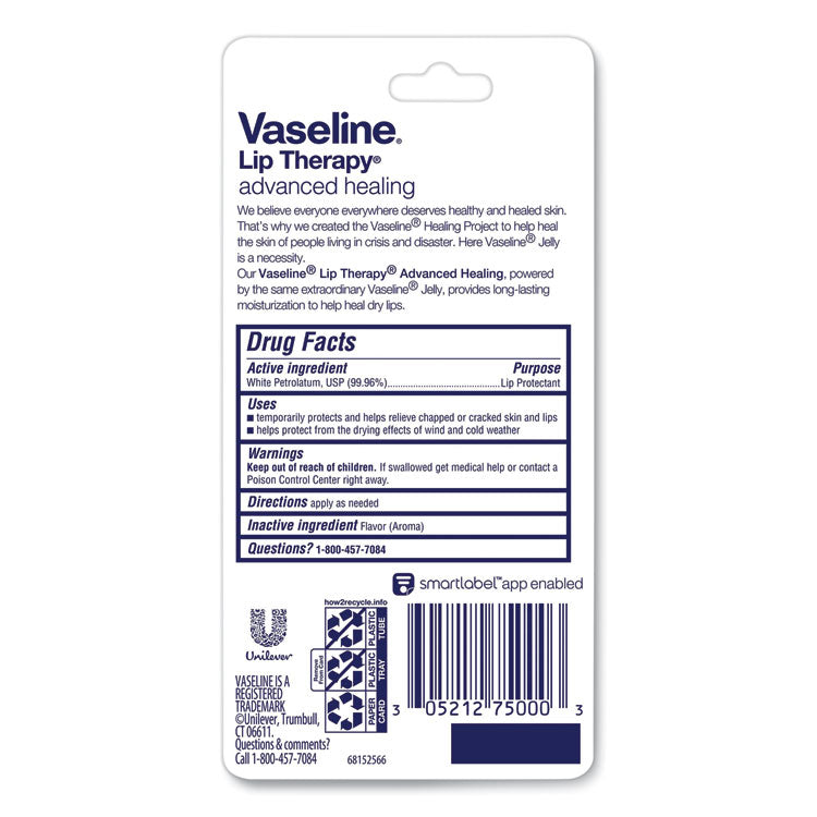 Vaseline® Lip Therapy Advanced Lip Balm, Original, 0.35 oz Tube, 72/Carton (UNI75000CT) Case of 72