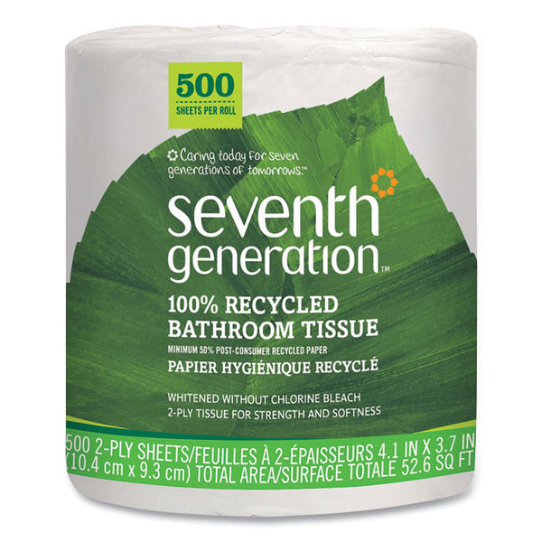 Seventh Generation® 100% Recycled Bathroom Tissue, Septic Safe, Individually Wrapped Rolls, 2-Ply, White, 500 Sheets/Jumbo Roll, 60/Carton (SEV137038)