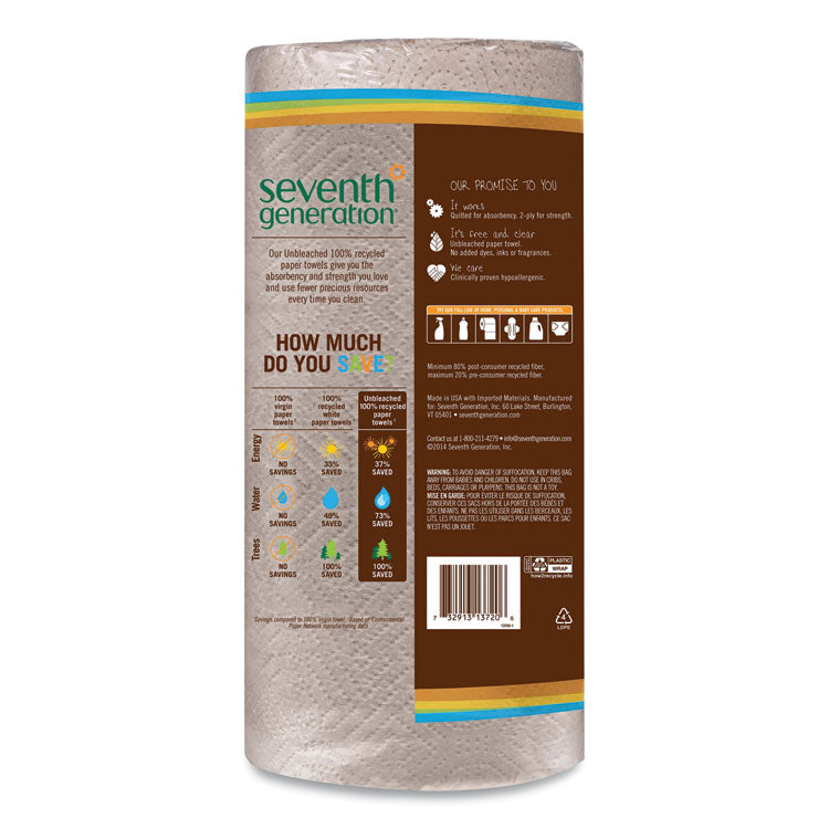 Seventh Generation® Natural Unbleached 100% Recycled Paper Kitchen Towel Rolls, 2-Ply, 11 x 9, 120 Sheets/Roll (SEV13720RL)