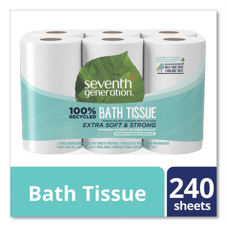 Seventh Generation® 100% Recycled Bathroom Tissue, Septic Safe, 2-Ply, White, 240 Sheets/Roll, 12 Rolls/Pack, 4 Packs/Carton (SEV13733CT)