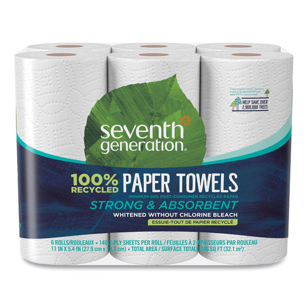 Seventh Generation® 100% Recycled Paper Kitchen Towel Rolls, 2-Ply, 11 x 5.4, 140 Sheets/Roll, 6 Rolls/Pack (SEV13731PK)