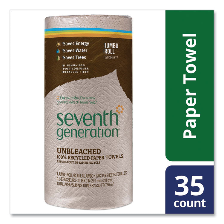 Seventh Generation® Natural Unbleached 100% Recycled Paper Kitchen Towel Rolls, 2-Ply, Individually Wrapped, 11 x 9, 120/Roll, 30 Rolls/Carton (SEV13720CT) Case of 30