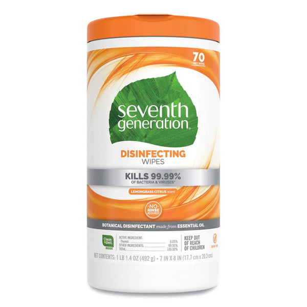 Seventh Generation® Botanical Disinfecting Wipes, 7 x 8, Lemongrass Citrus, 70 Count, 6/Carton (SEV22813CT)